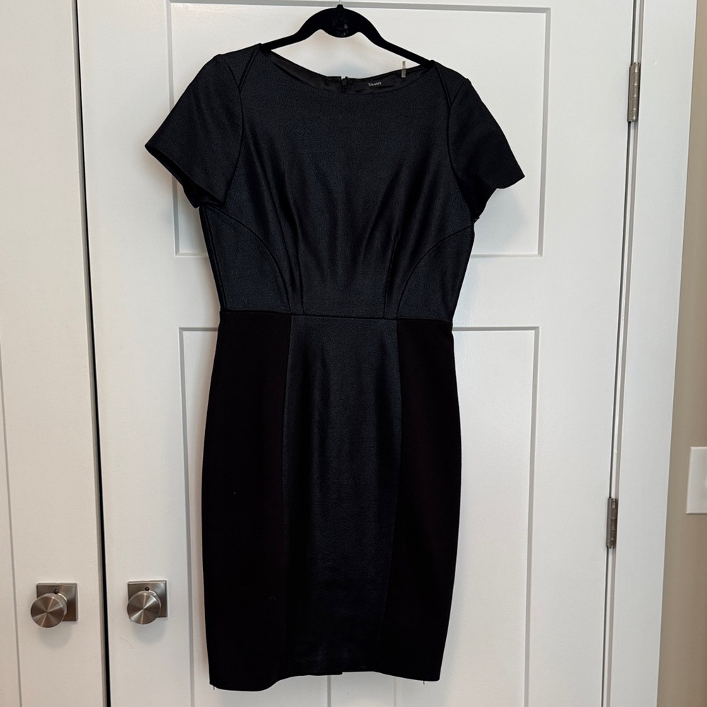 Tahari Classic Black Mini Dress Leather Accent